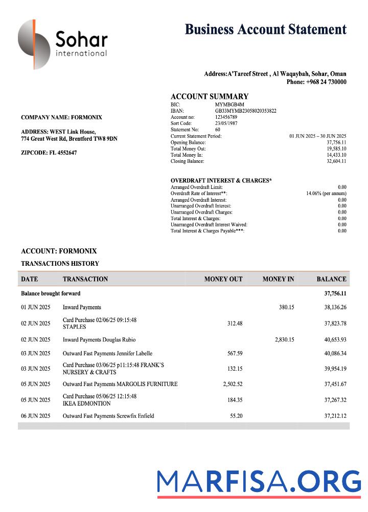 Realistic Omani Sohar organization statement Word and PDF template
